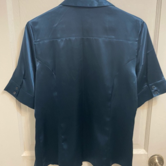 Teal silk button up t shirt - Picture 3 of 3